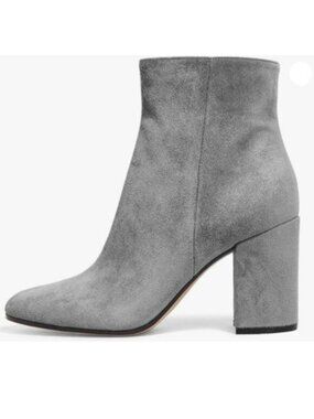 FSJ Women Almond Toe Chunky Block High Heel Handmade Ankle Booties Grey Shoes